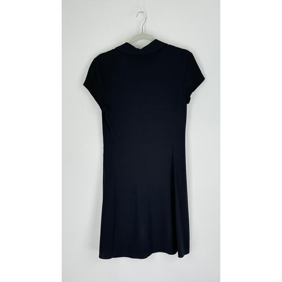 Theory Rosina Crepe Easy Day Shift Dress Womens 6 Black Short Sleeve Collared - Picture 7 of 10
